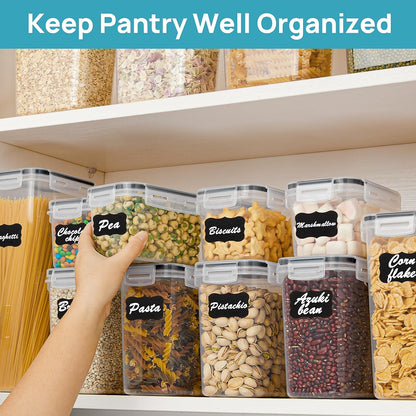 Airtight Food Storage Container Set with Lids, 15-Piece BPA-Free Plastic Canisters for Kitchen Pantry Organization, Dishwasher Safe, Includes 24 Labels