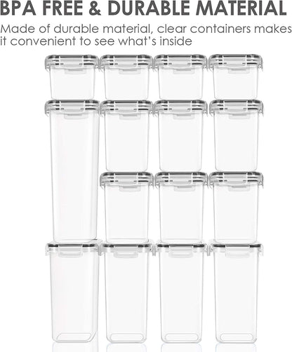 Airtight Food Storage Container Set with Lids, 15-Piece BPA-Free Plastic Canisters for Kitchen Pantry Organization, Dishwasher Safe, Includes 24 Labels