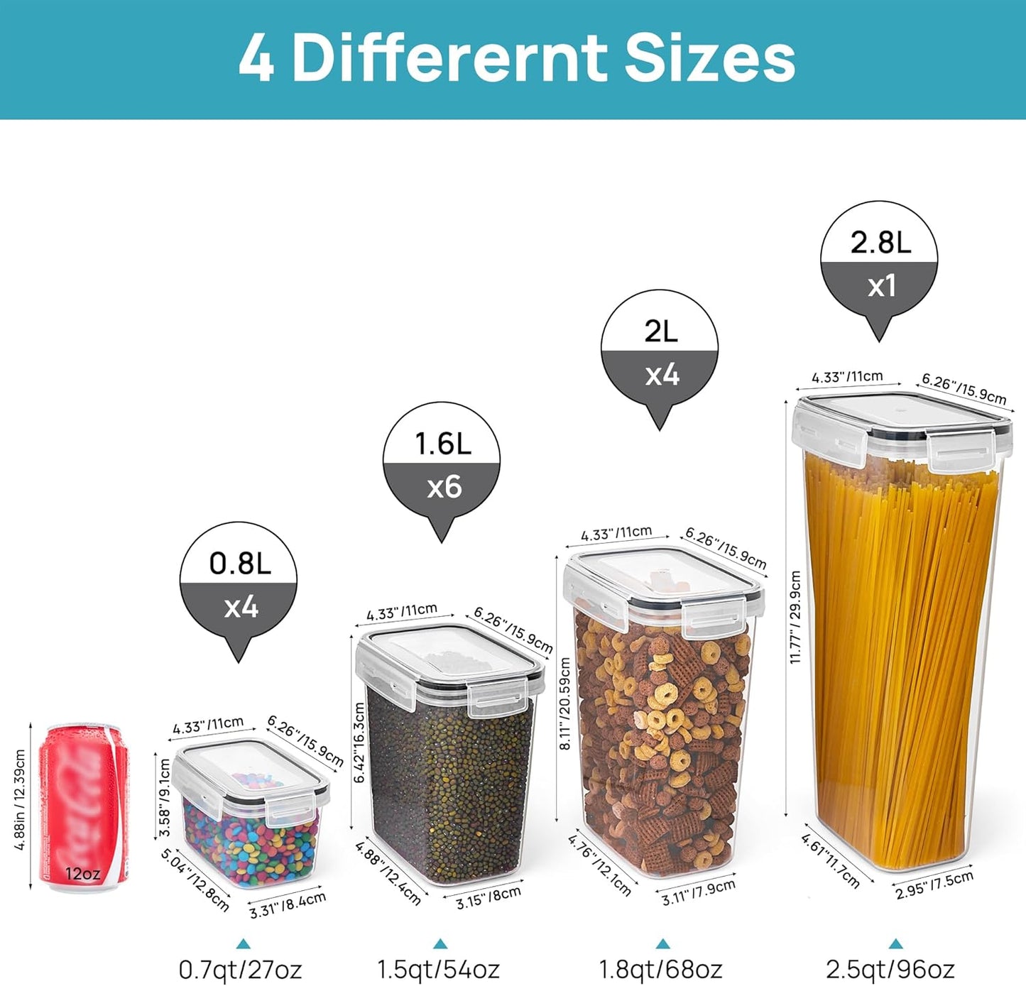 Airtight Food Storage Container Set with Lids, 15-Piece BPA-Free Plastic Canisters for Kitchen Pantry Organization, Dishwasher Safe, Includes 24 Labels
